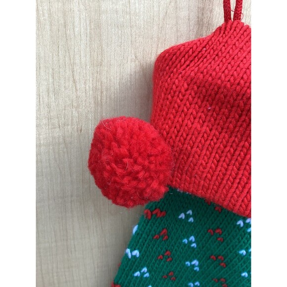 Set of 2 Matching Vintage Knit Christmas Stockings Red White Green Hearts Design - Picture 7 of 8